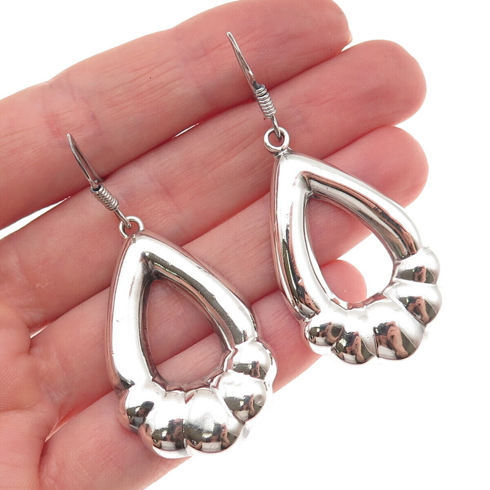 925 Sterling Silver Vintage Mexico Modernist Teardrop Dangle Earrings
